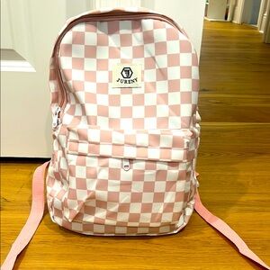 Pink and White Checkered‎ Backpack by Jureny